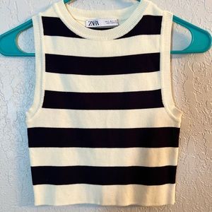 Zara vest shirt. Navy and cream colored